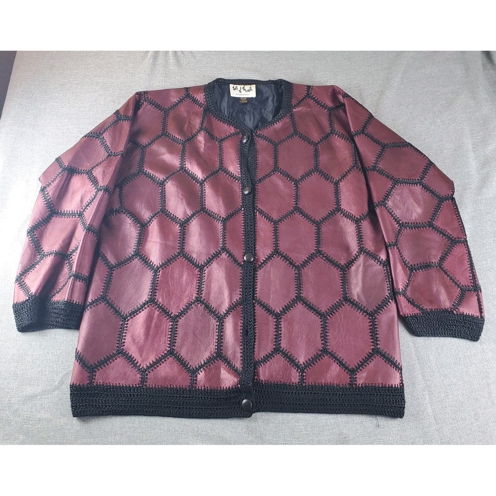 Talk Of The Walk Leather Jacket Womens 2X Burgundy Button Front Color Block
